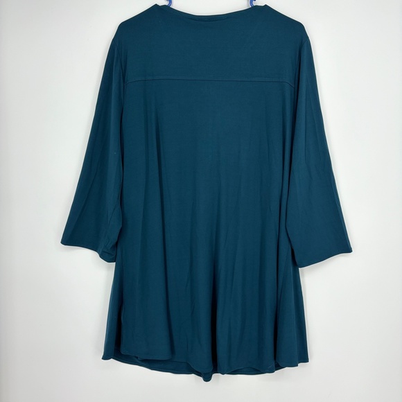 Arna York Womens Size 20 Zip Front Pullover Blouse Teal Blue Gold Tone 3/4 Sleev - Picture 7 of 10